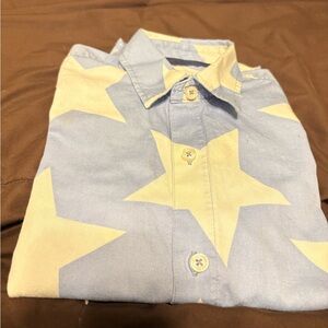 Boys Size 5-6 Mini Boden Dress Shirt with Stars/ Blue and White
